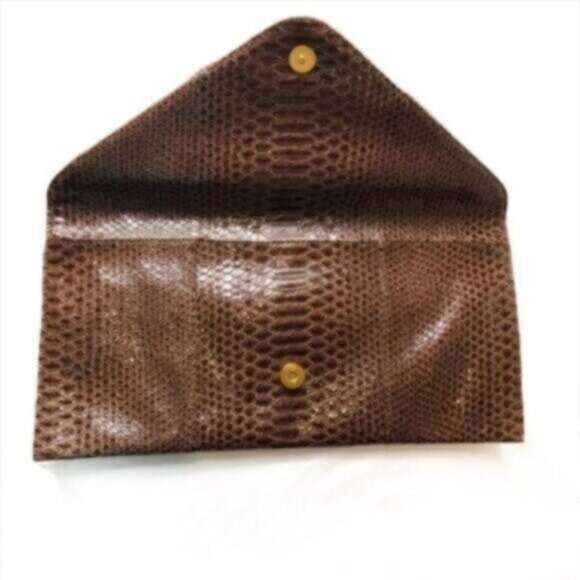 Urban Expressions Brown Snakeskin Patent Leather Envelope Clutch Bag - Picture 2 of 6